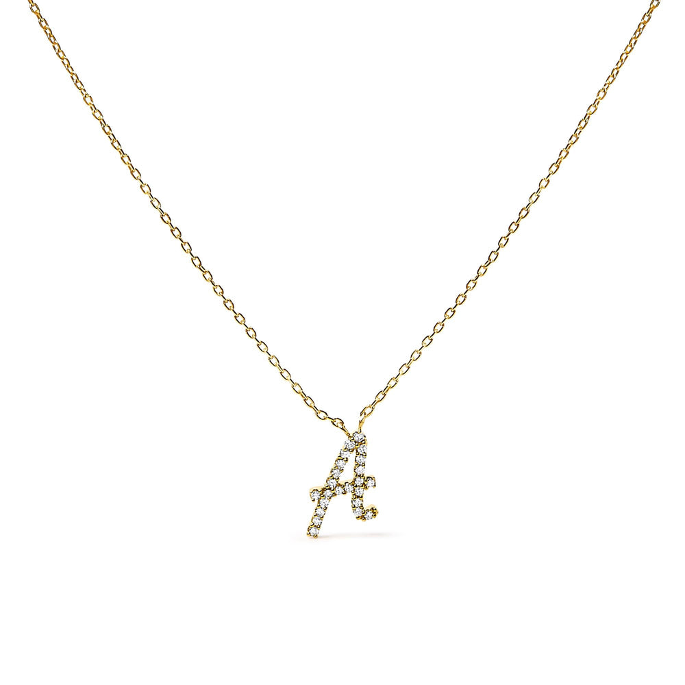 10K Yellow Gold Diamond Accent  A-Z Initial Script Style Pendant Necklace