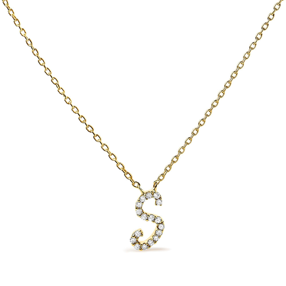 10K Yellow Gold Diamond Accent  A-Z Initial Script Style Pendant Necklace