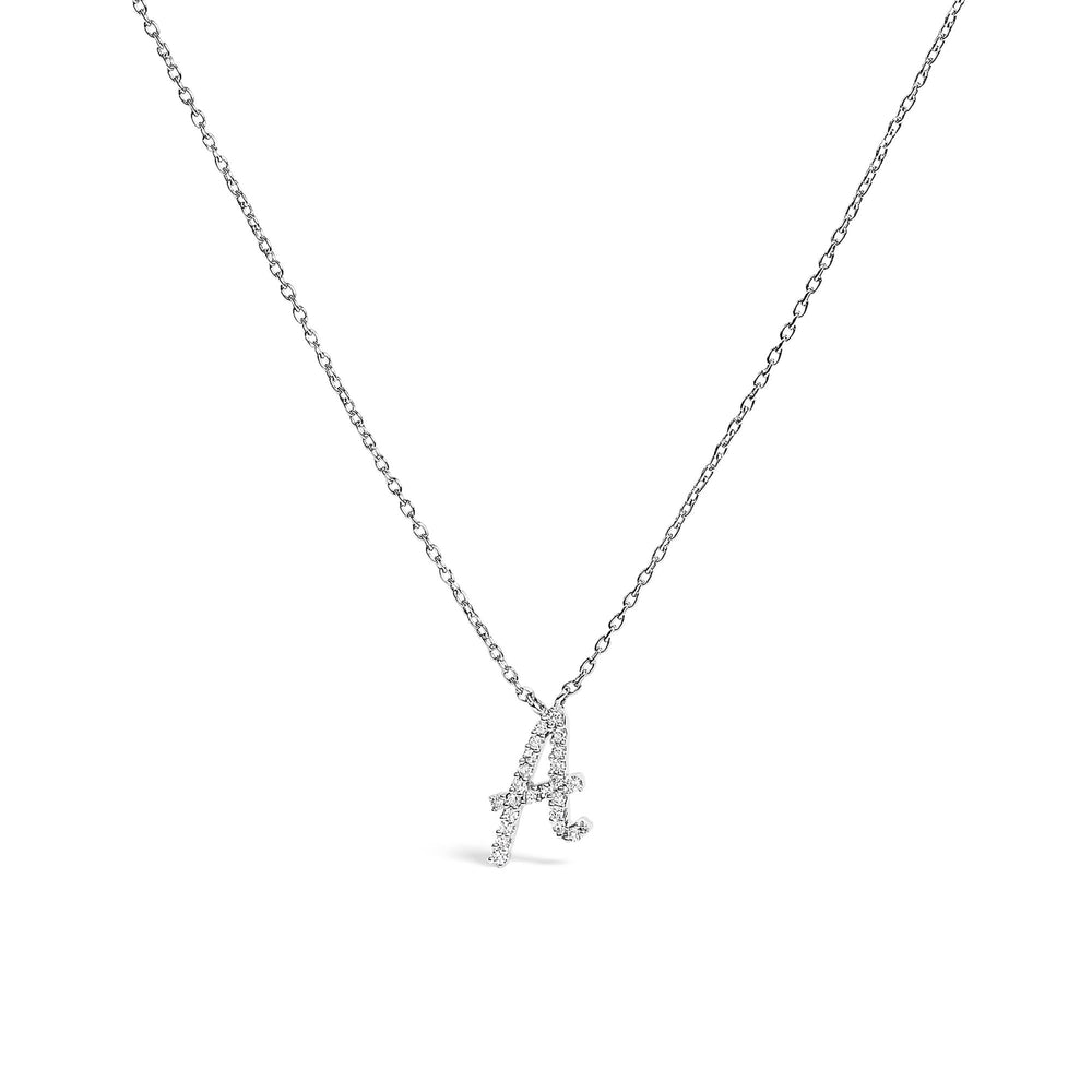 10K White Gold Diamond Accent  A-Z Initial Script Style Pendant Necklace