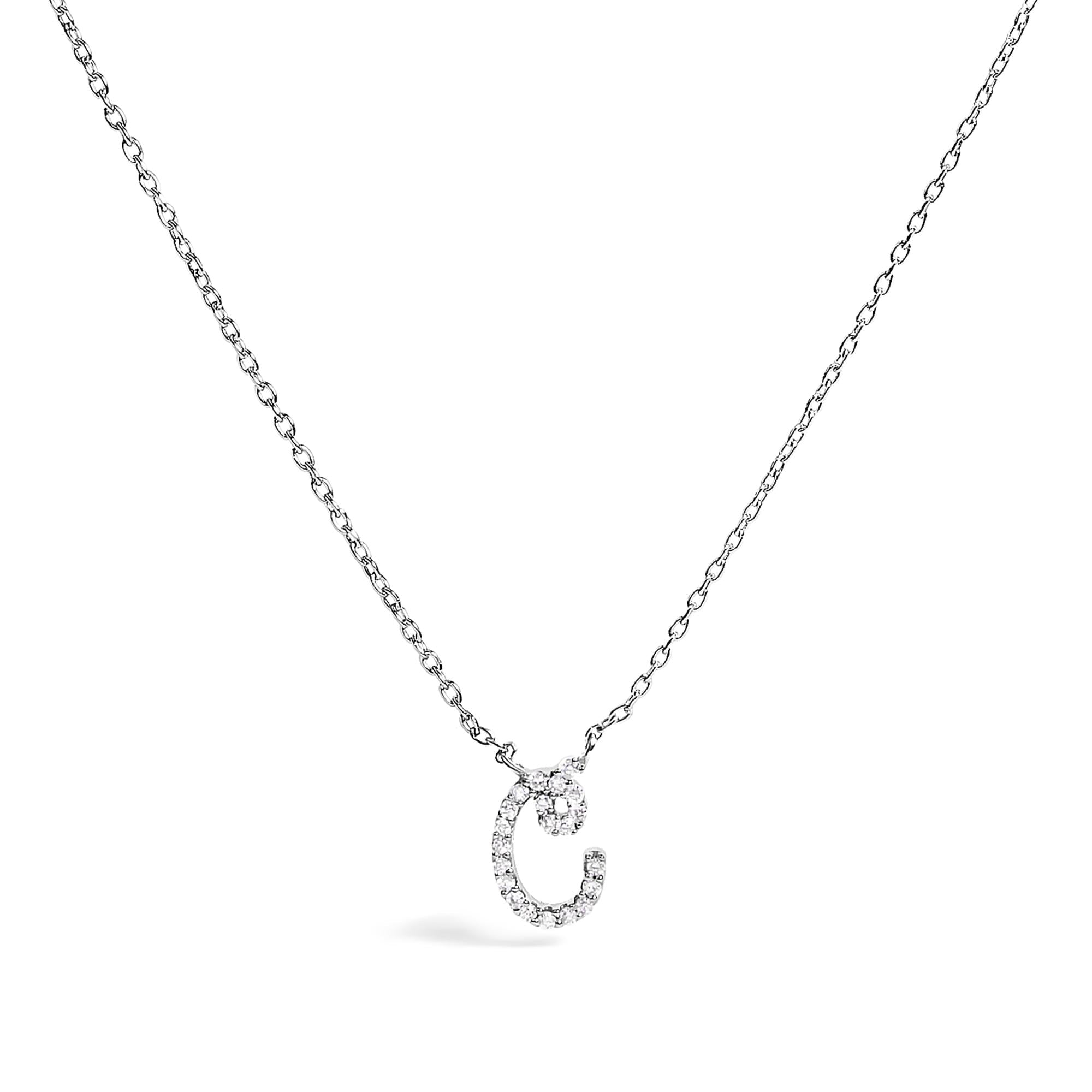 14K White Gold Diamond Accent "A-Z" Initial Script Style Pendant Necklace