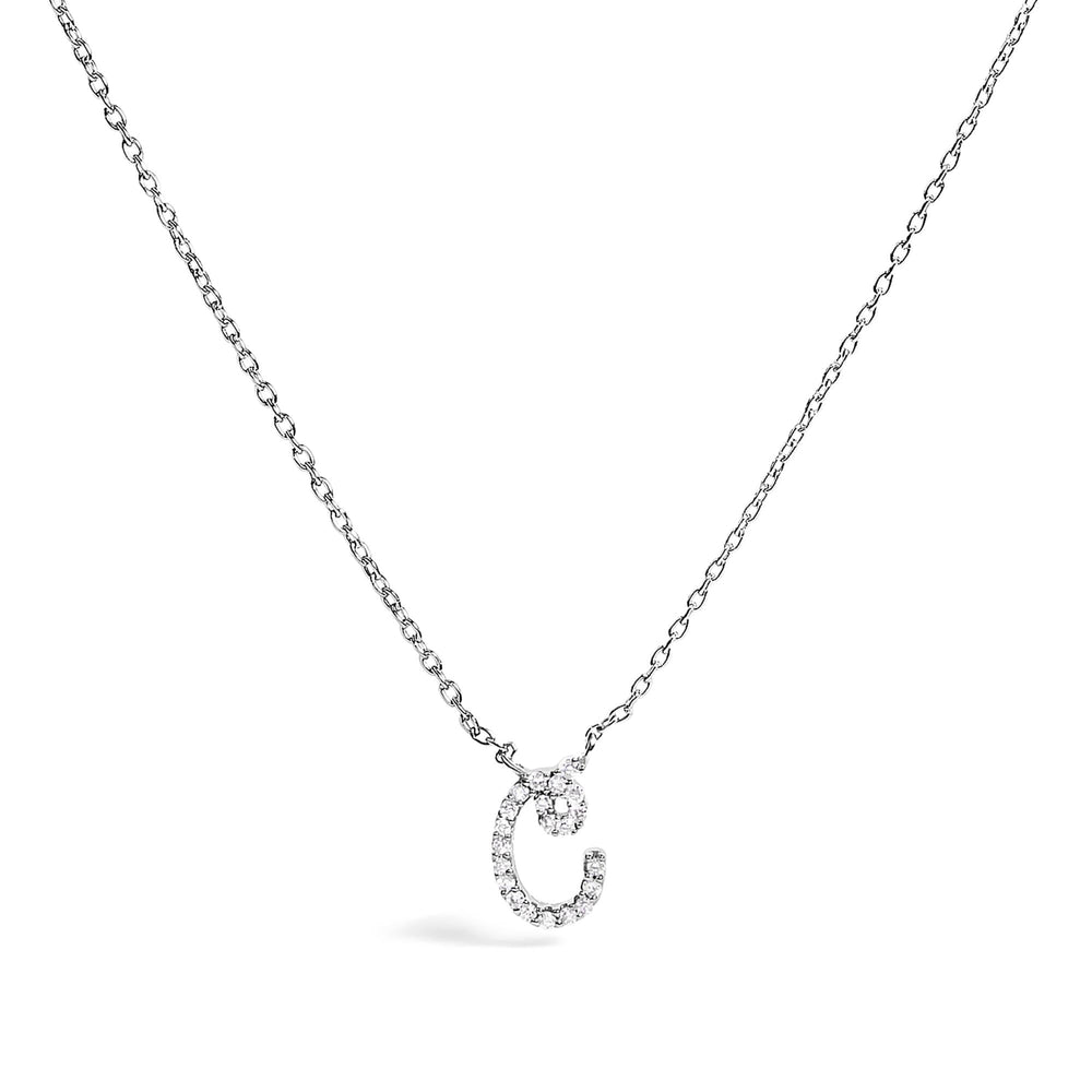 14K White Gold Diamond Accent "A-Z" Initial Script Style Pendant Necklace