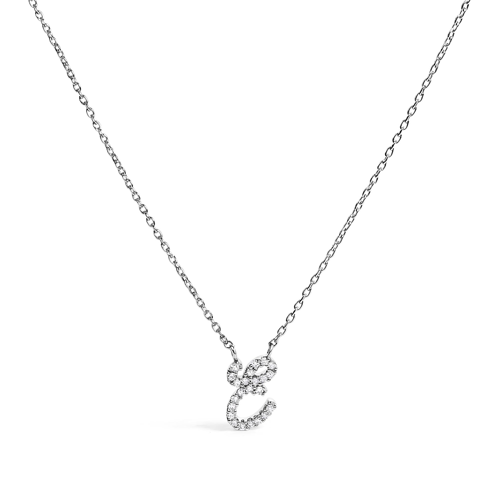14K White Gold Diamond Accent "A-Z" Initial Script Style Pendant Necklace