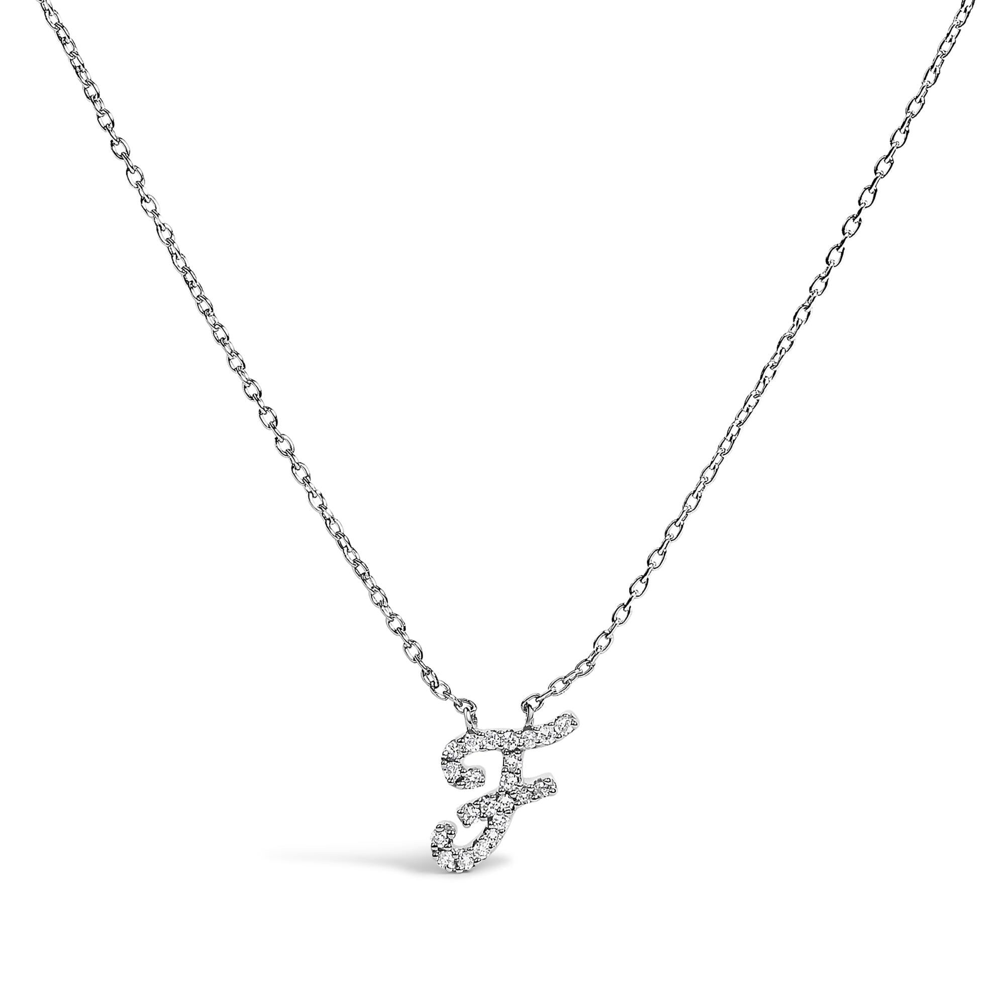 10K White Gold Diamond Accent  A-Z Initial Script Style Pendant Necklace
