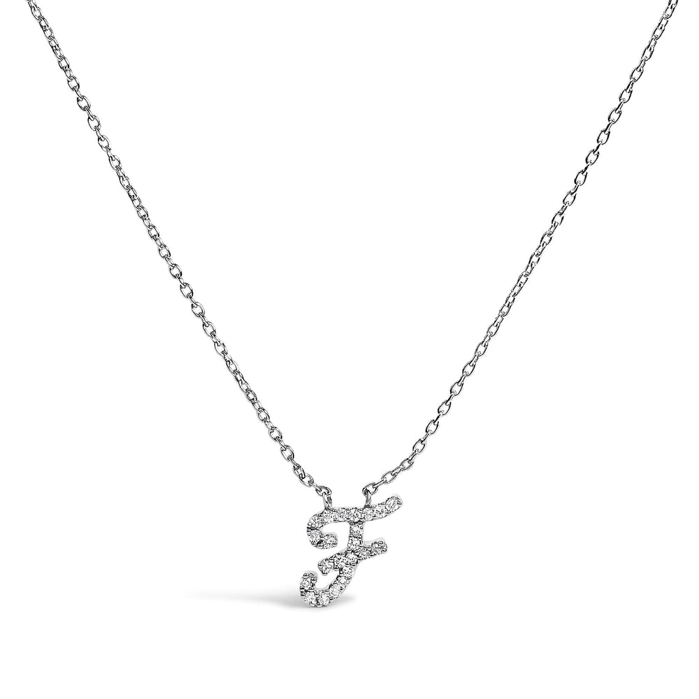10K White Gold Diamond Accent  A-Z Initial Script Style Pendant Necklace