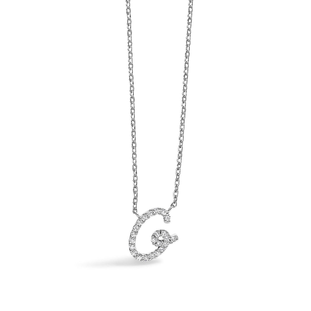 10K White Gold Diamond Accent  A-Z Initial Script Style Pendant Necklace