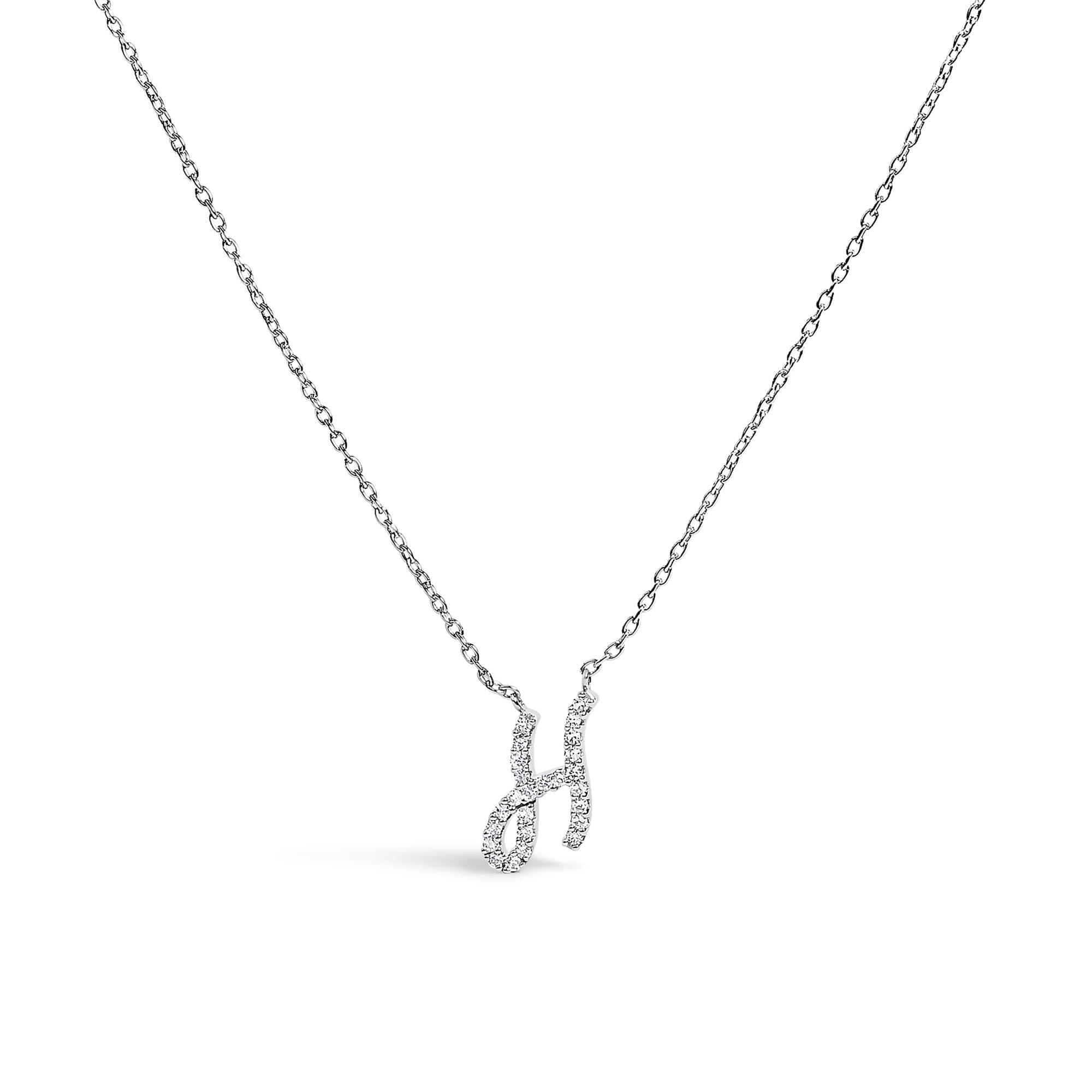 14K White Gold Diamond Accent "A-Z" Initial Script Style Pendant Necklace