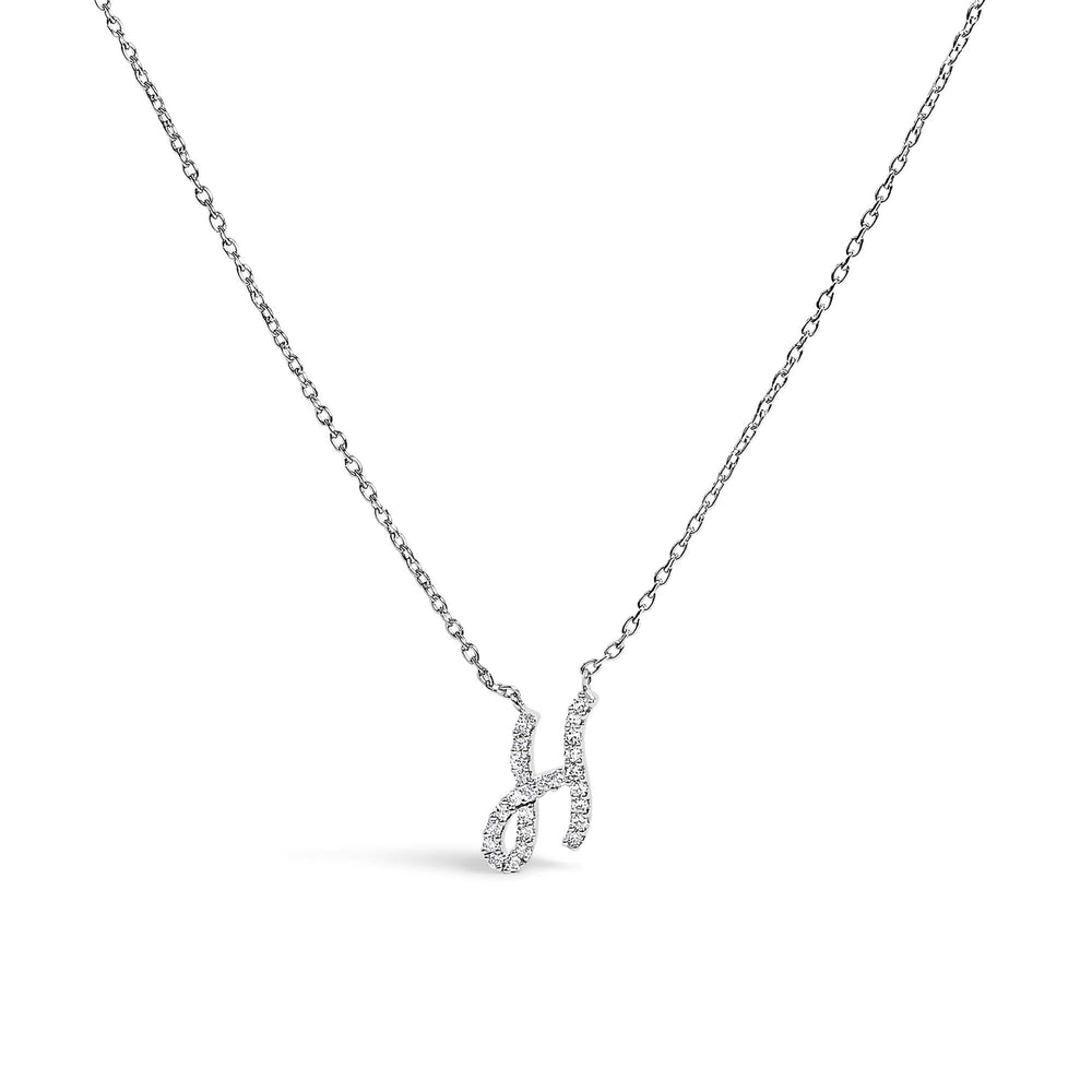 14K White Gold Diamond Accent "A-Z" Initial Script Style Pendant Necklace