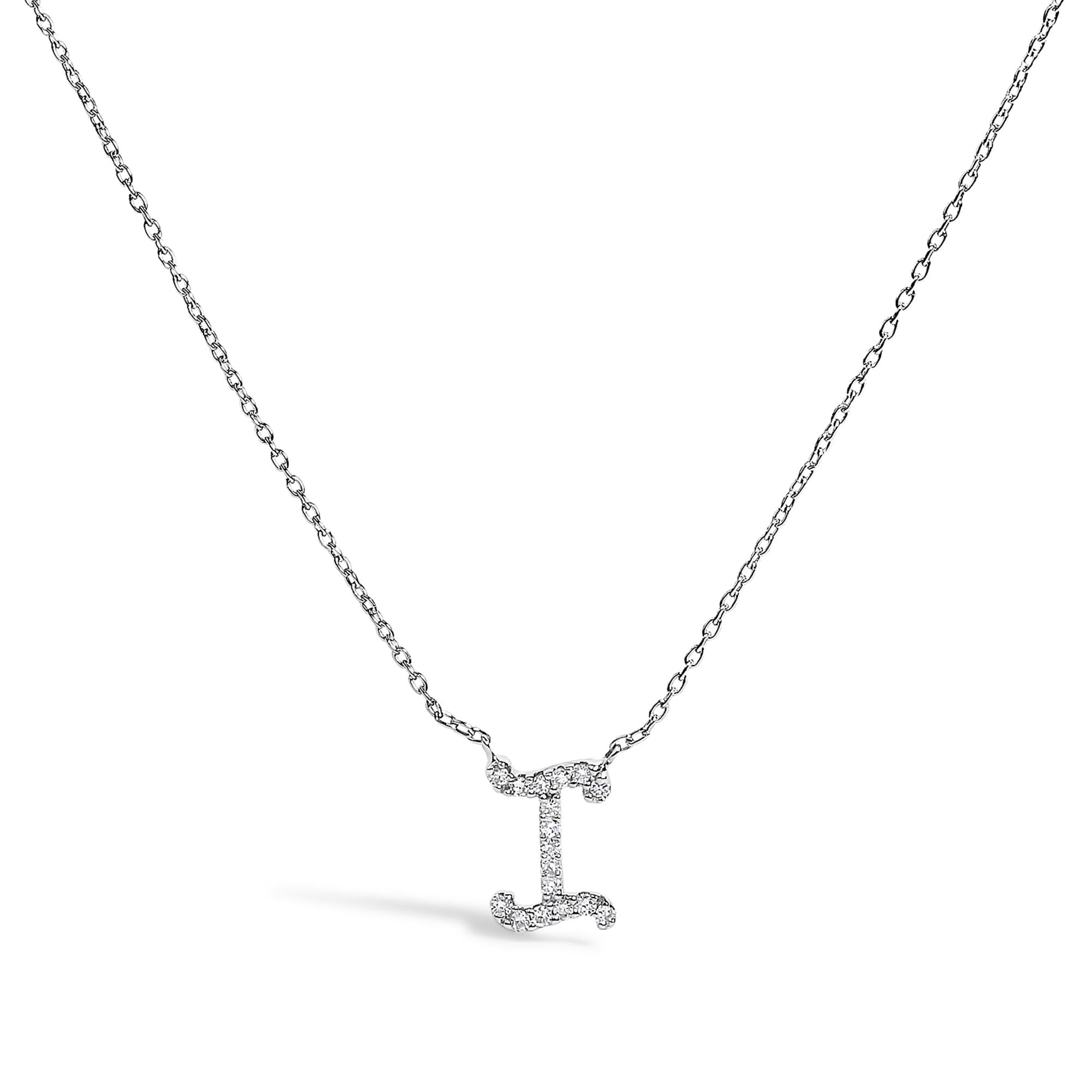 10K White Gold Diamond Accent  A-Z Initial Script Style Pendant Necklace