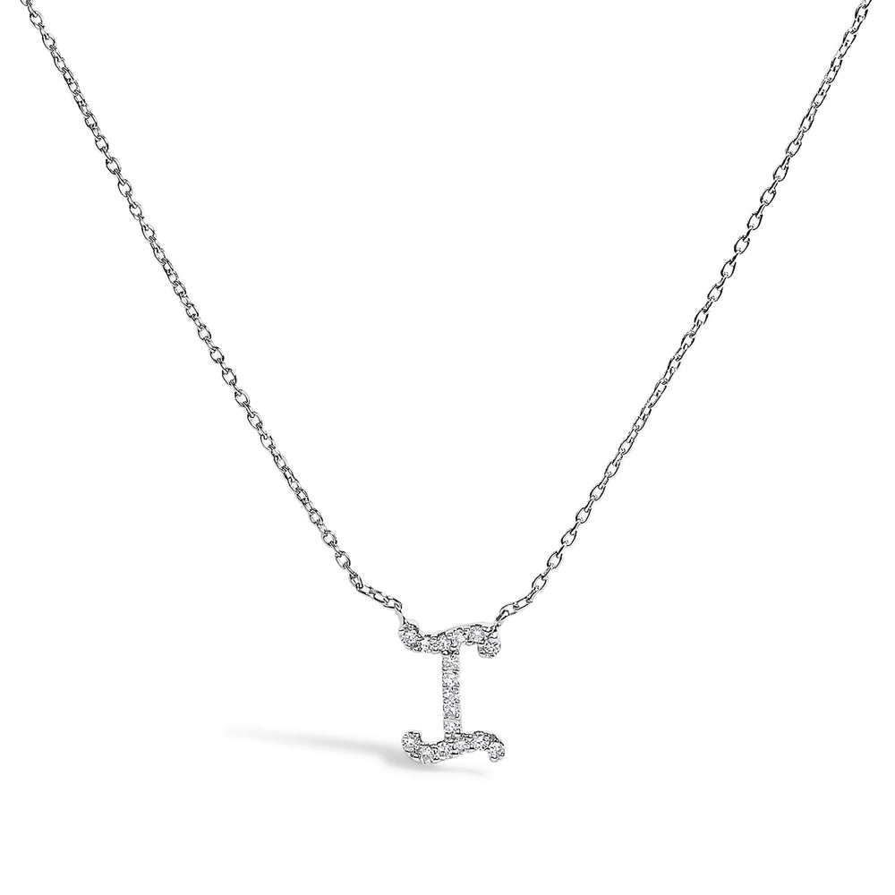10K White Gold Diamond Accent  A-Z Initial Script Style Pendant Necklace