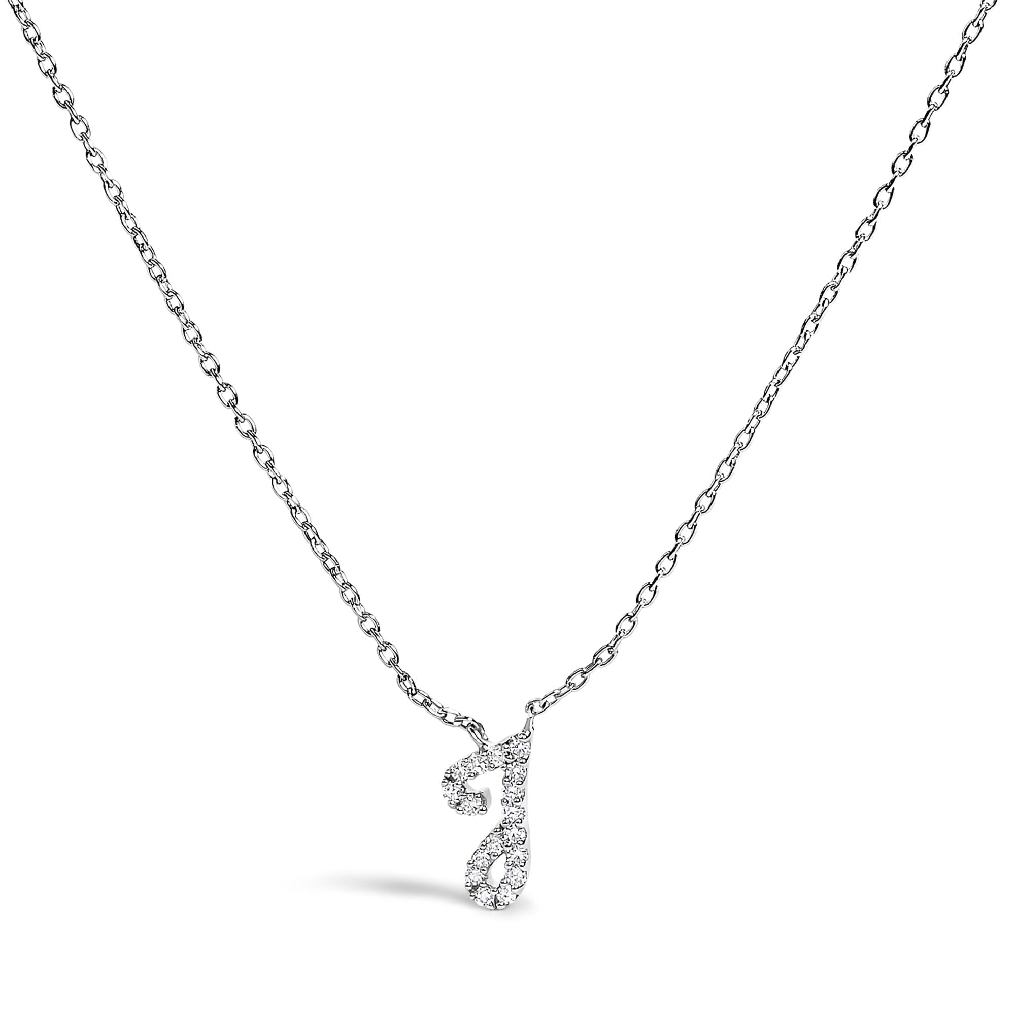 14K White Gold Diamond Accent "A-Z" Initial Script Style Pendant Necklace