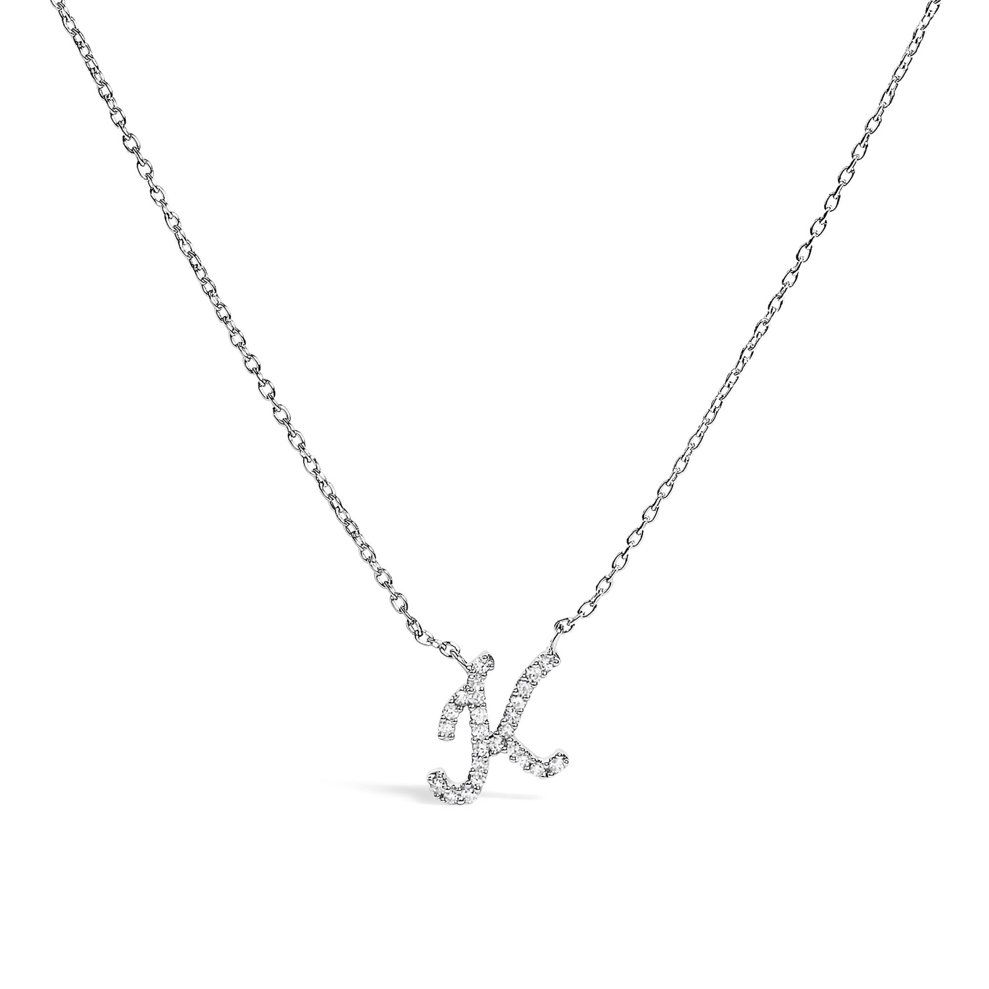14K White Gold Diamond Accent "A-Z" Initial Script Style Pendant Necklace