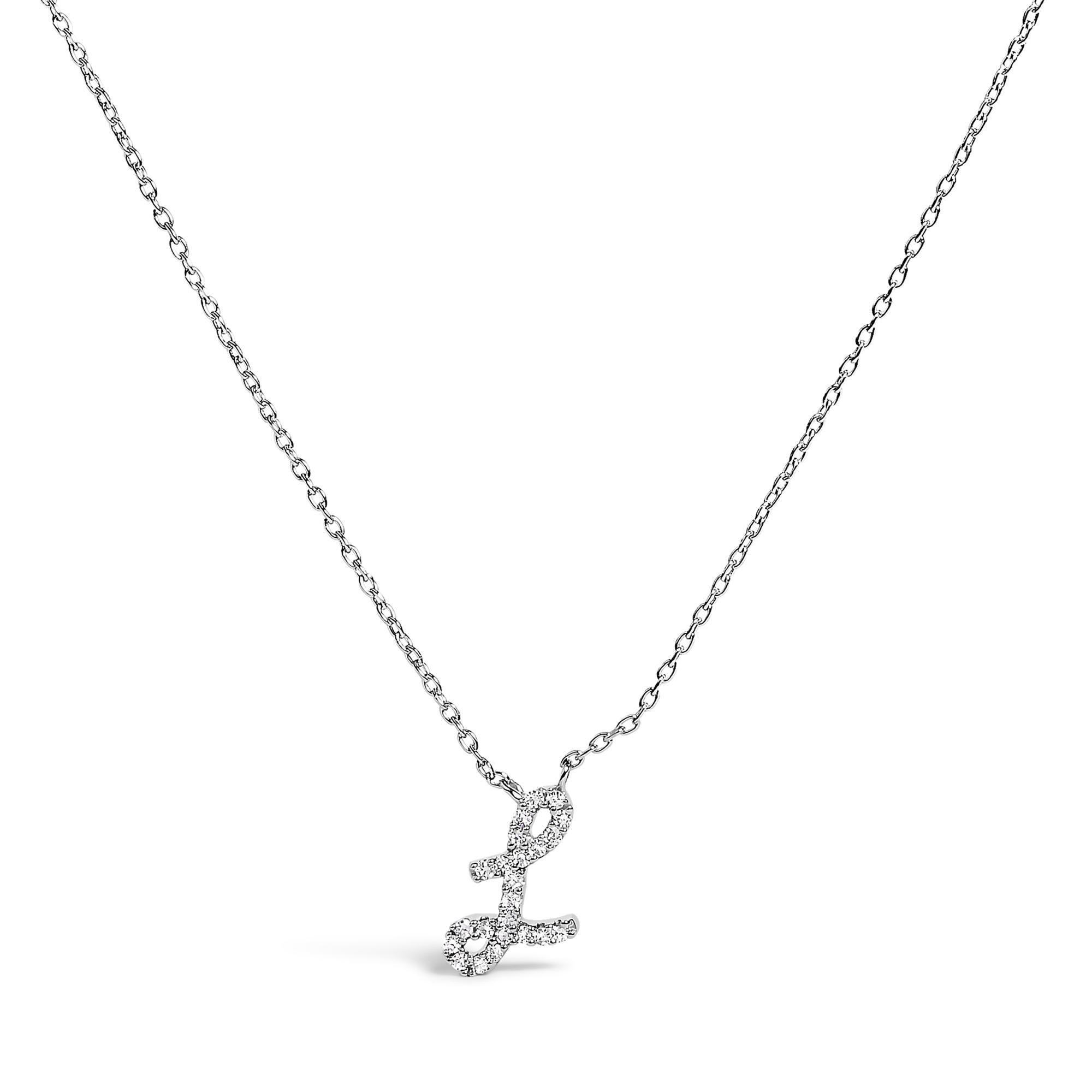 14K White Gold Diamond Accent "A-Z" Initial Script Style Pendant Necklace