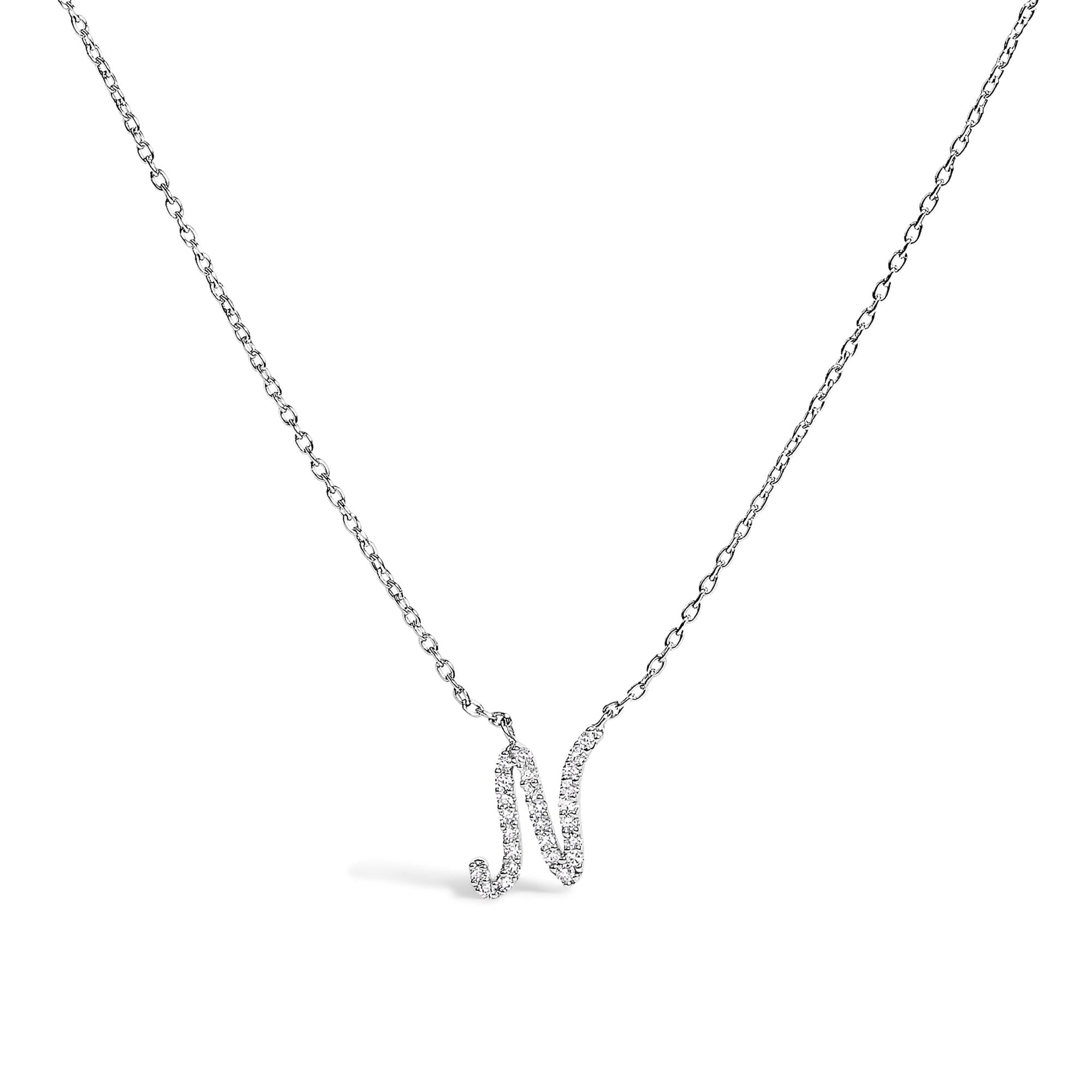 14K White Gold Diamond Accent "A-Z" Initial Script Style Pendant Necklace