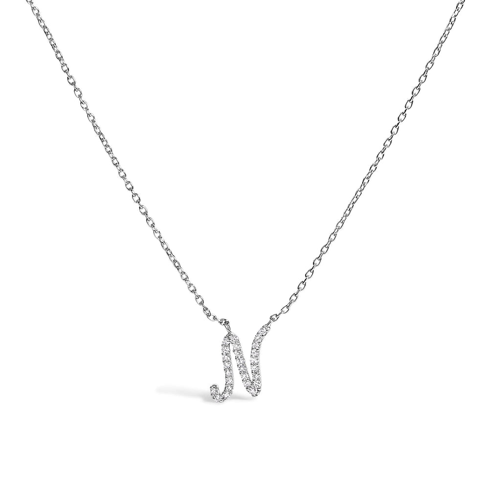 14K White Gold Diamond Accent "A-Z" Initial Script Style Pendant Necklace