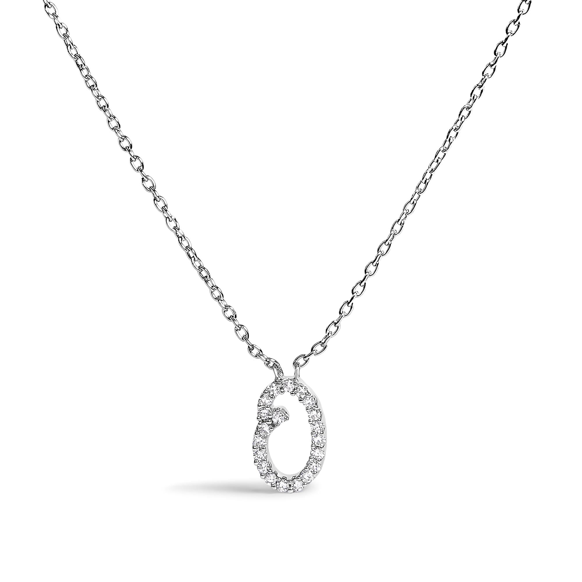 10K White Gold Diamond Accent  A-Z Initial Script Style Pendant Necklace