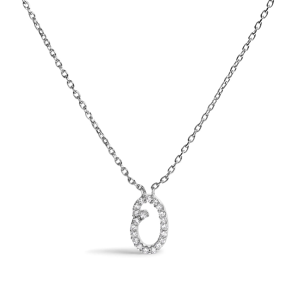 10K White Gold Diamond Accent  A-Z Initial Script Style Pendant Necklace