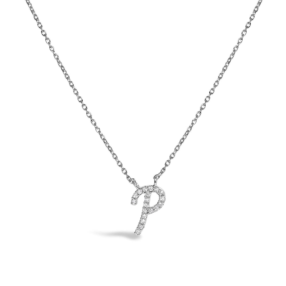 14K White Gold Diamond Accent "A-Z" Initial Script Style Pendant Necklace