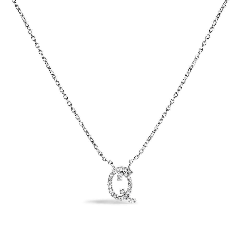 10K White Gold Diamond Accent  A-Z Initial Script Style Pendant Necklace