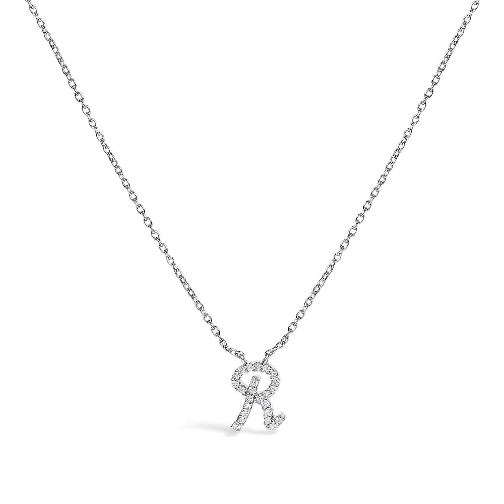 14K White Gold Diamond Accent "A-Z" Initial Script Style Pendant Necklace
