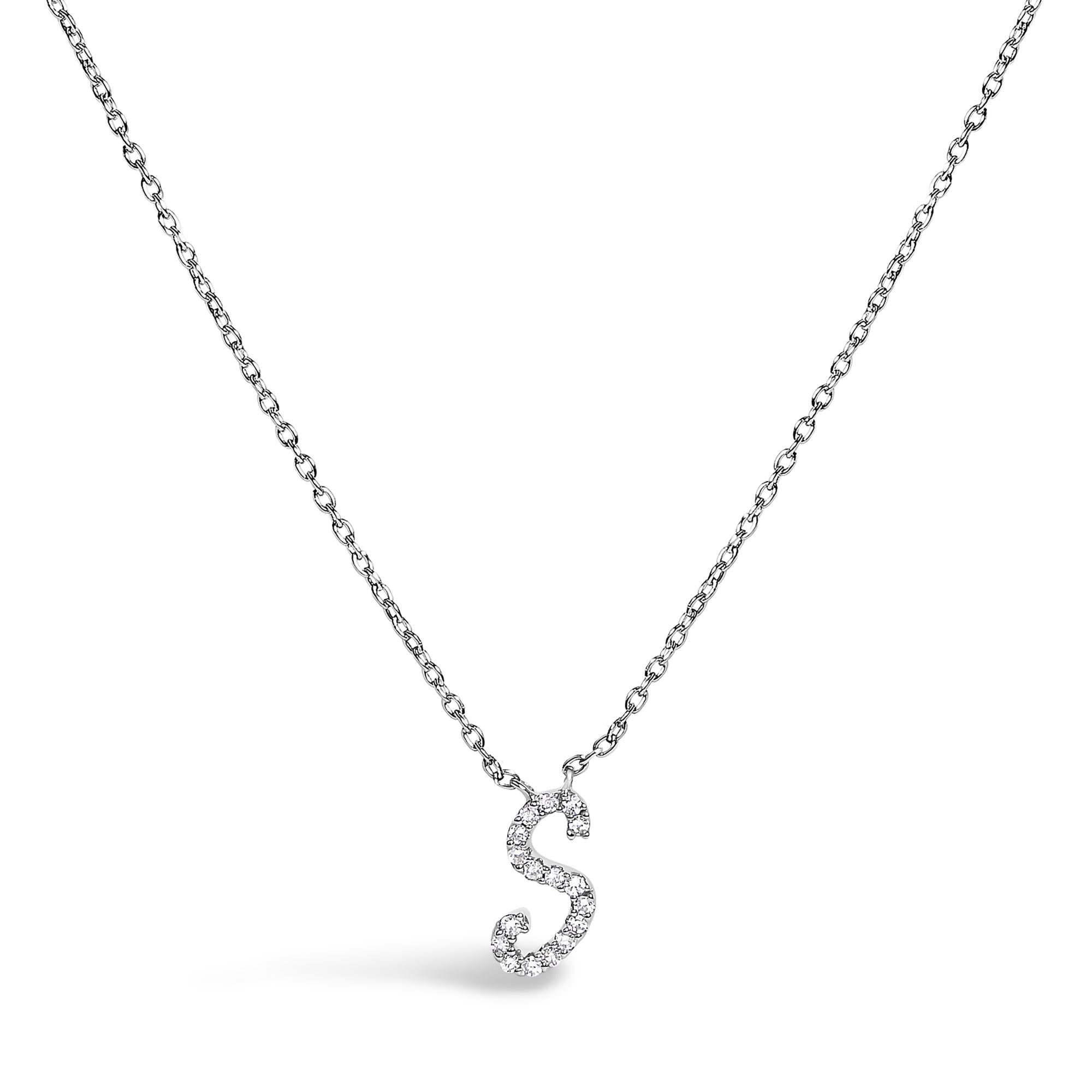 14K White Gold Diamond Accent "A-Z" Initial Script Style Pendant Necklace