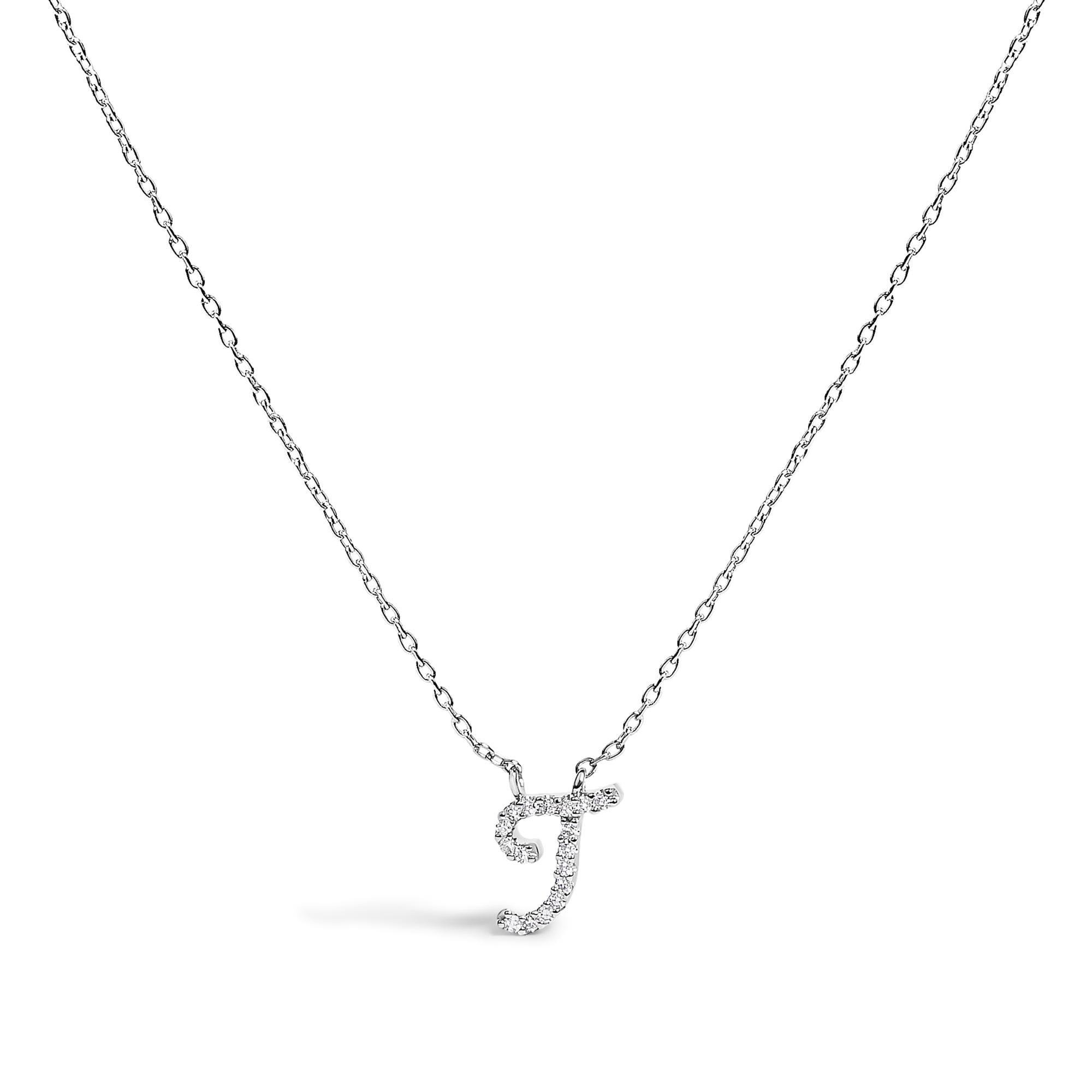 14K White Gold Diamond Accent "A-Z" Initial Script Style Pendant Necklace