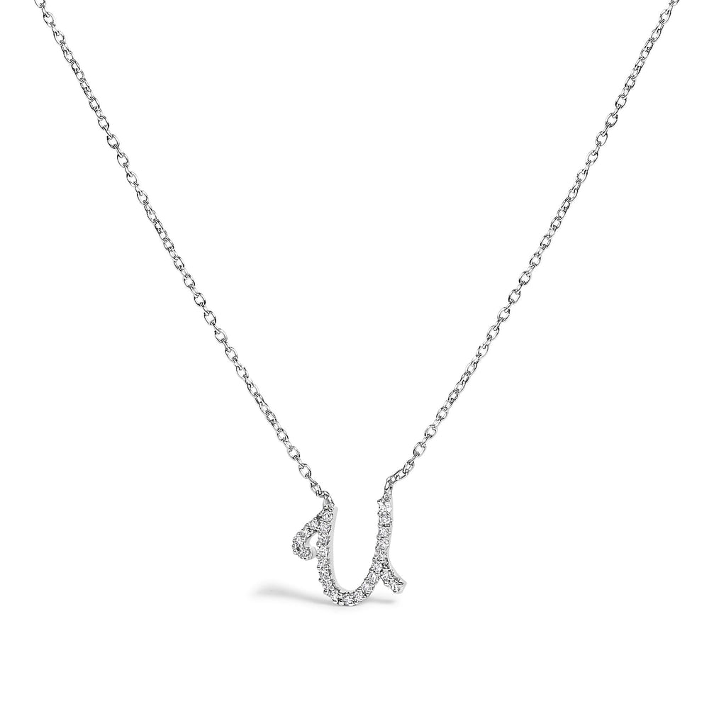 14K White Gold Diamond Accent "A-Z" Initial Script Style Pendant Necklace