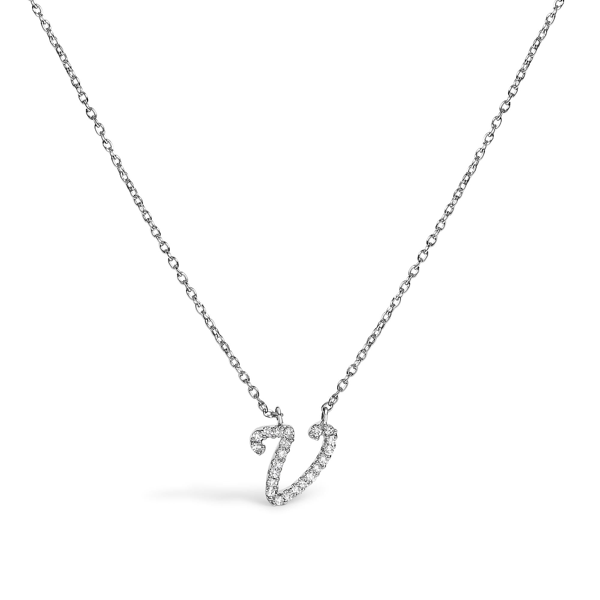 14K White Gold Diamond Accent "A-Z" Initial Script Style Pendant Necklace
