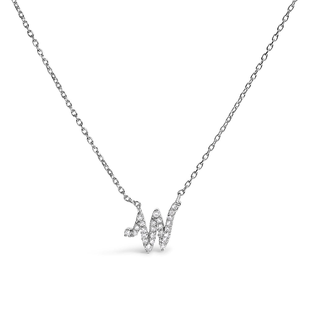 14K White Gold Diamond Accent "A-Z" Initial Script Style Pendant Necklace