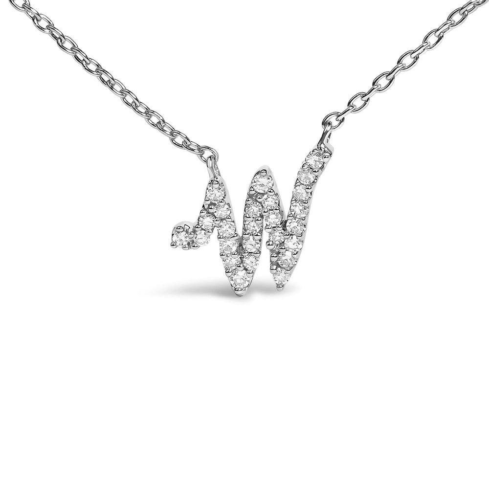 14K White Gold Diamond Accent "A-Z" Initial Script Style Pendant Necklace