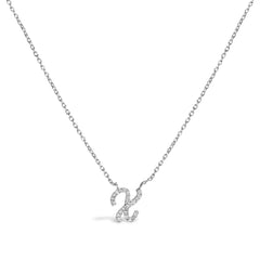 14K White Gold Diamond Accent "A-Z" Initial Script Style Pendant Necklace
