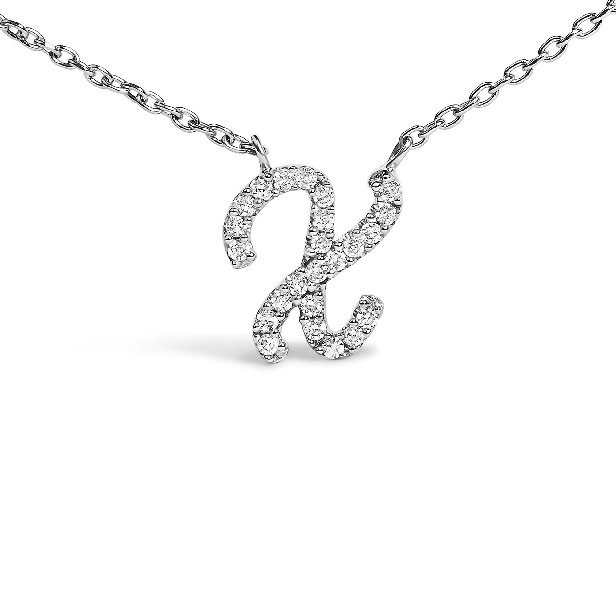 14K White Gold Diamond Accent "A-Z" Initial Script Style Pendant Necklace