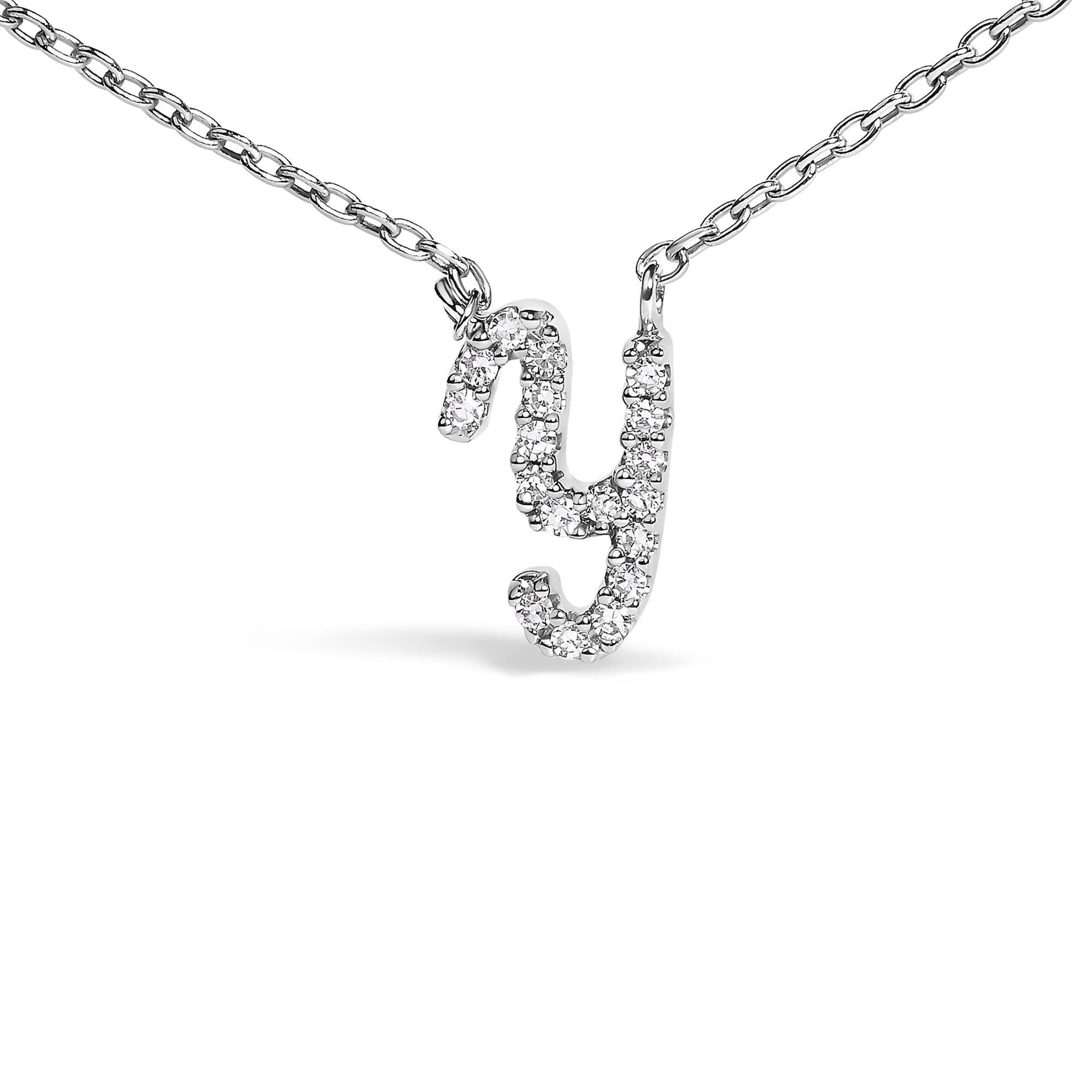 14K White Gold Diamond Accent "A-Z" Initial Script Style Pendant Necklace