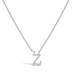 14K White Gold Diamond Accent "A-Z" Initial Script Style Pendant Necklace