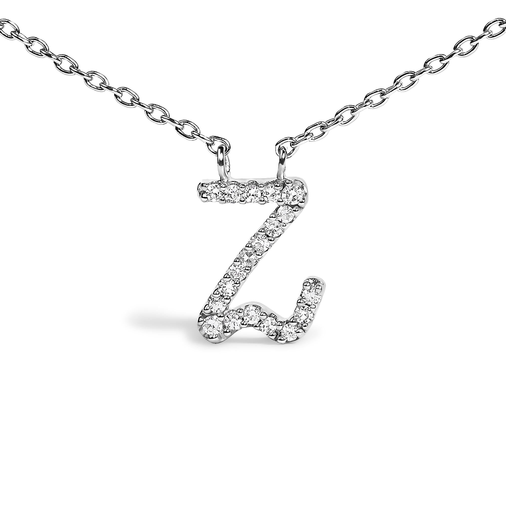 14K White Gold Diamond Accent "A-Z" Initial Script Style Pendant Necklace