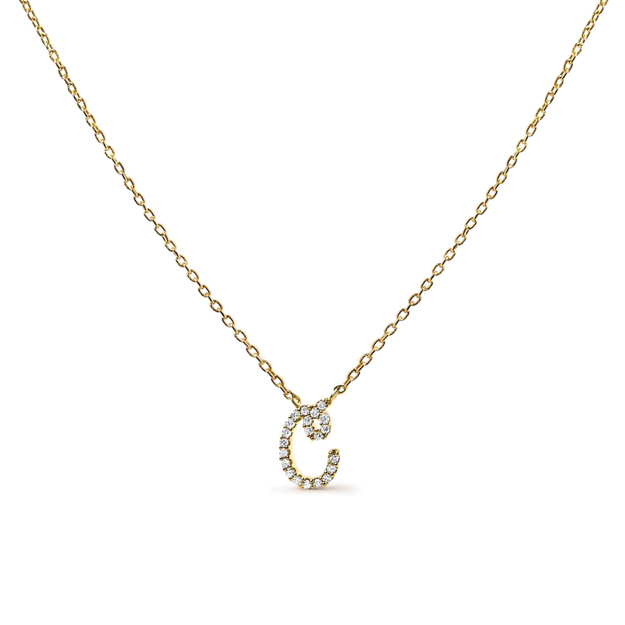 10K Yellow Gold Diamond Accent  A-Z Initial Script Style Pendant Necklace