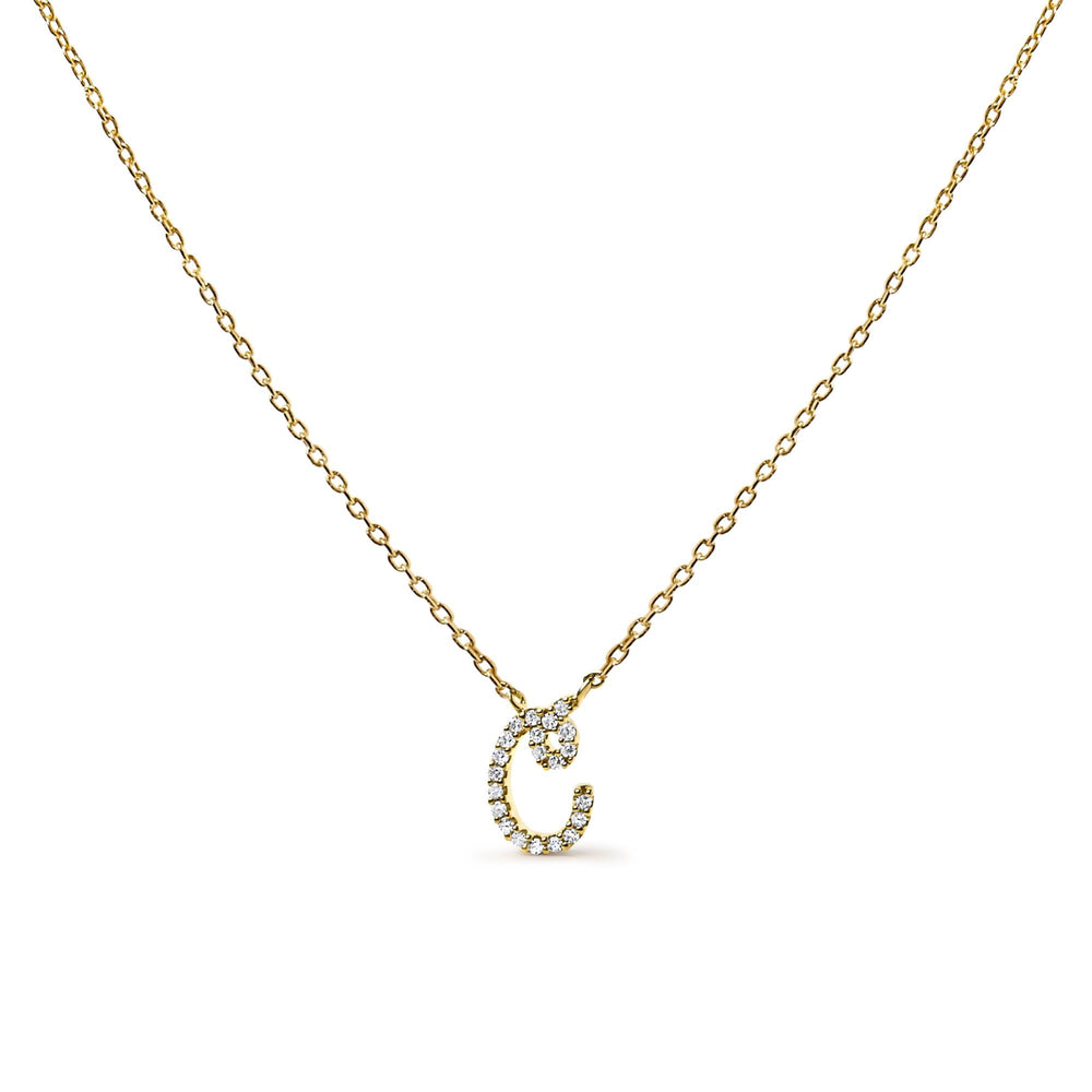 10K Yellow Gold Diamond Accent  A-Z Initial Script Style Pendant Necklace