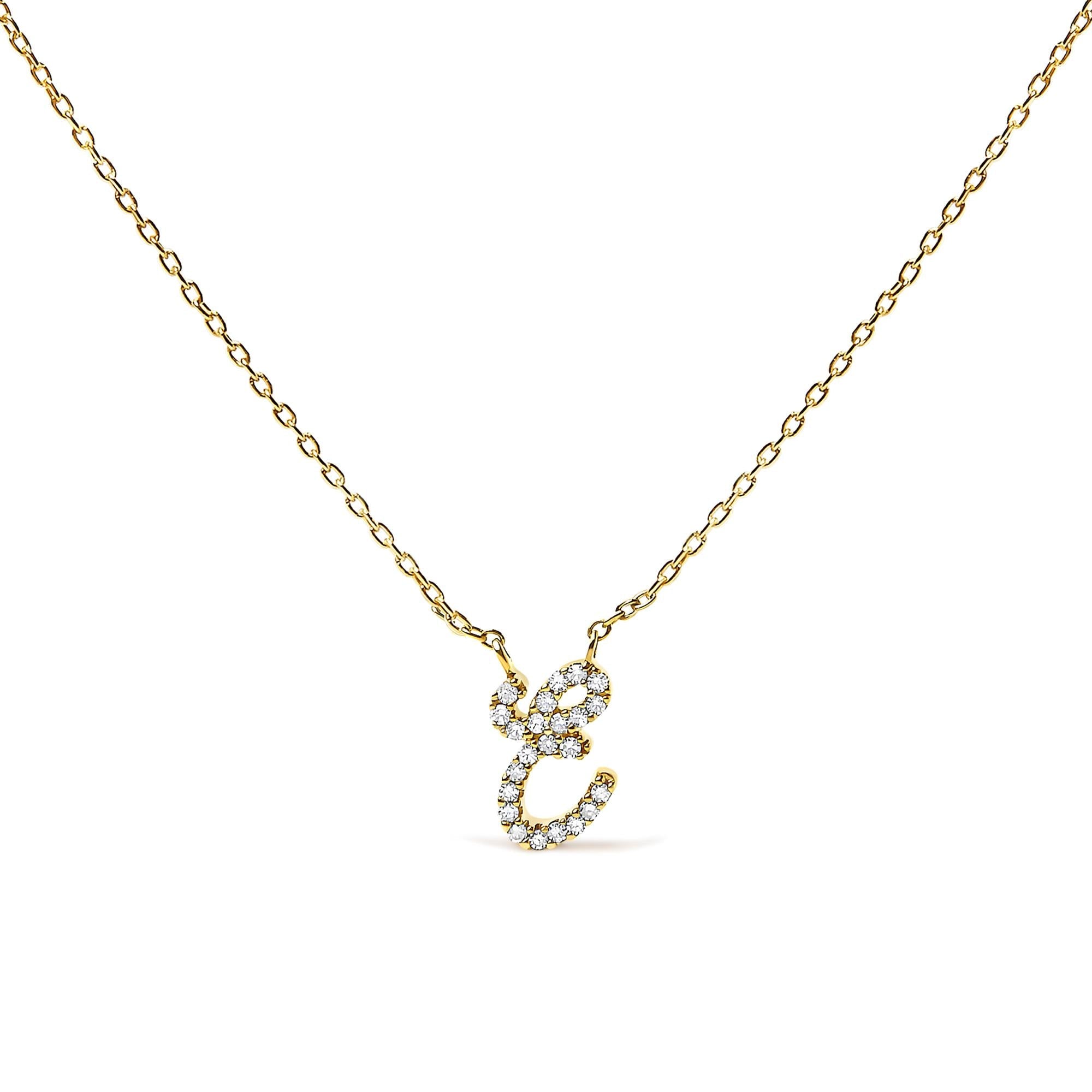 10K Yellow Gold Diamond Accent  A-Z Initial Script Style Pendant Necklace