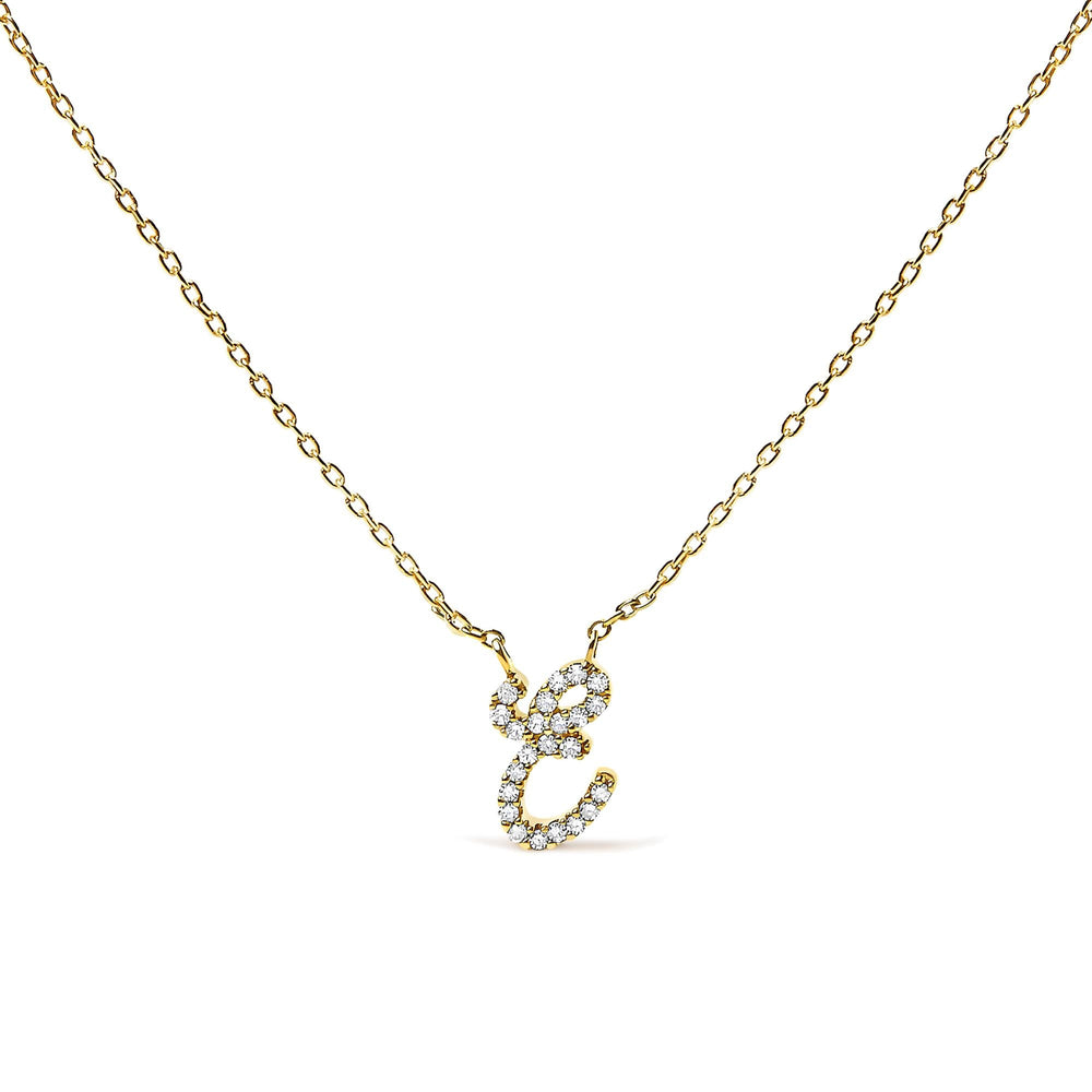 14K Yellow Gold Diamond Accent "A-Z" Initial Script Style Pendant Necklace