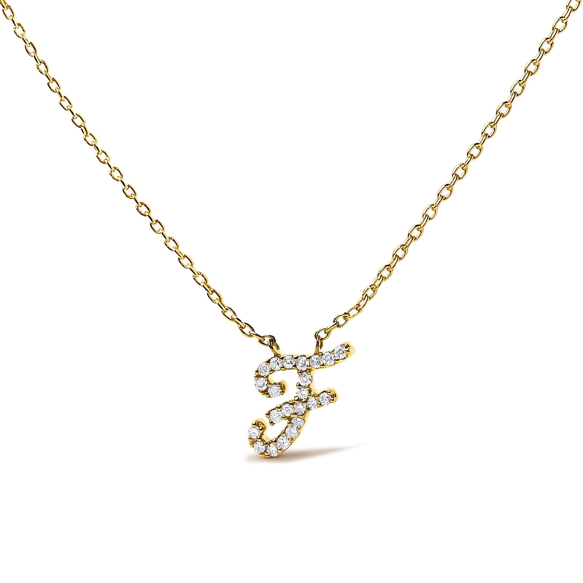 14K Yellow Gold Diamond Accent "A-Z" Initial Script Style Pendant Necklace