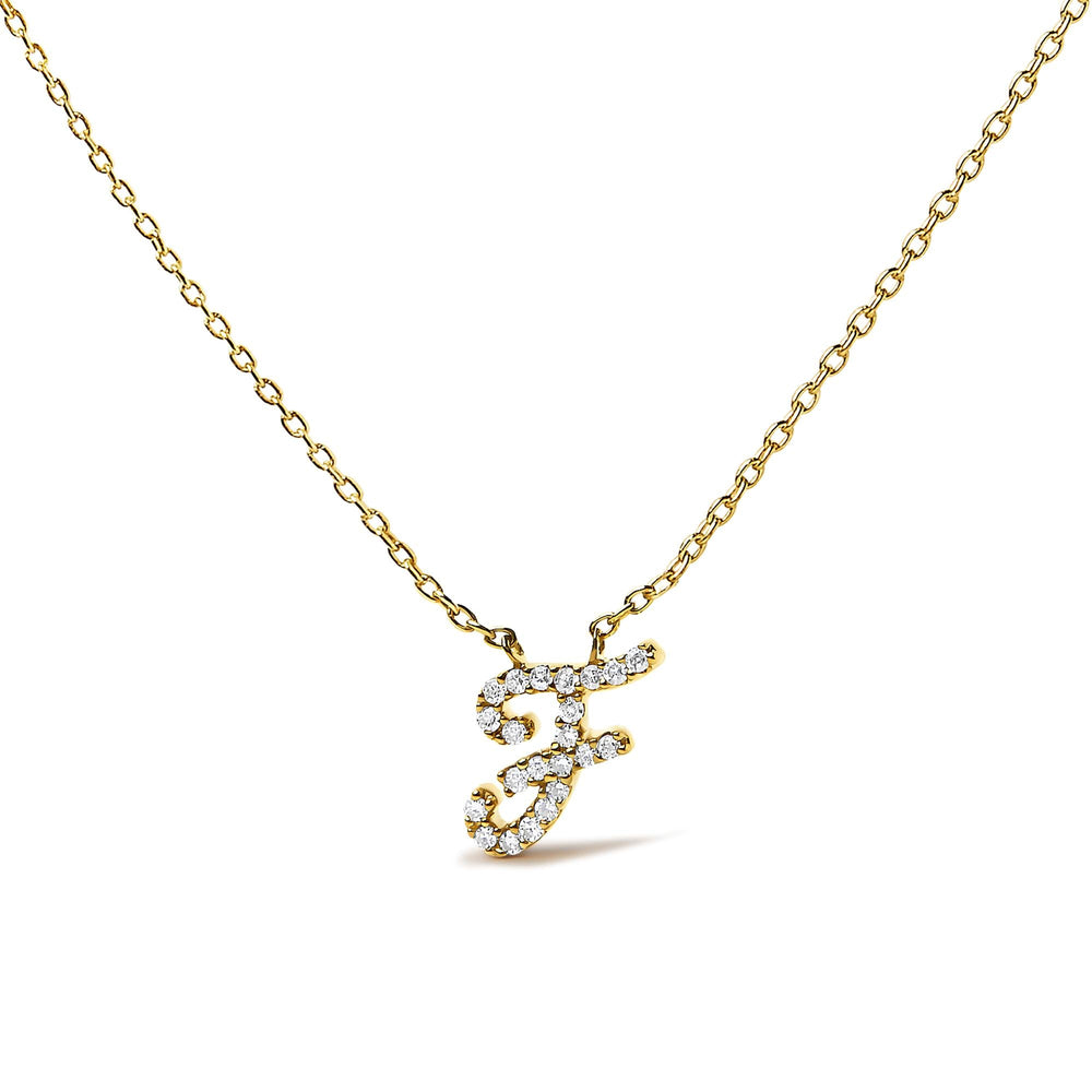 14K Yellow Gold Diamond Accent "A-Z" Initial Script Style Pendant Necklace