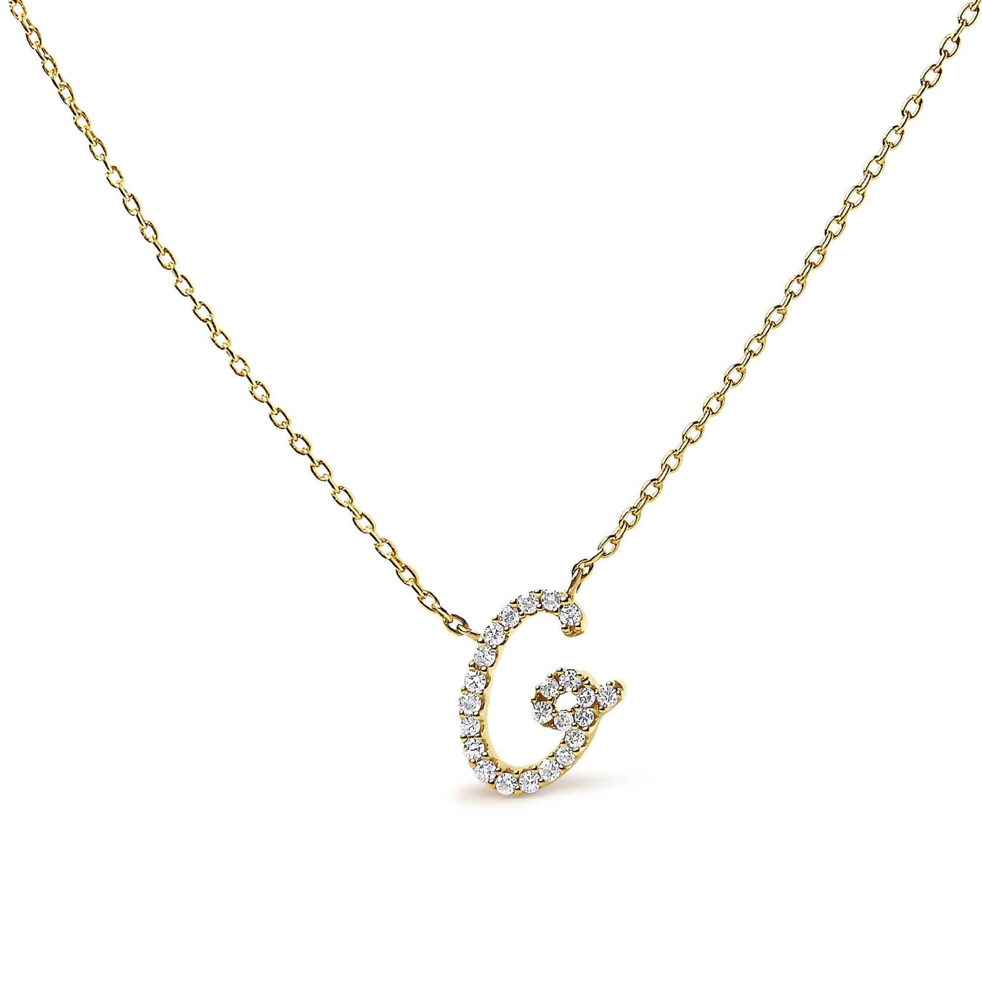 14K Yellow Gold Diamond Accent "A-Z" Initial Script Style Pendant Necklace