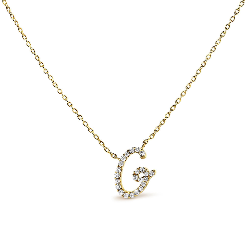 14K Yellow Gold Diamond Accent "A-Z" Initial Script Style Pendant Necklace