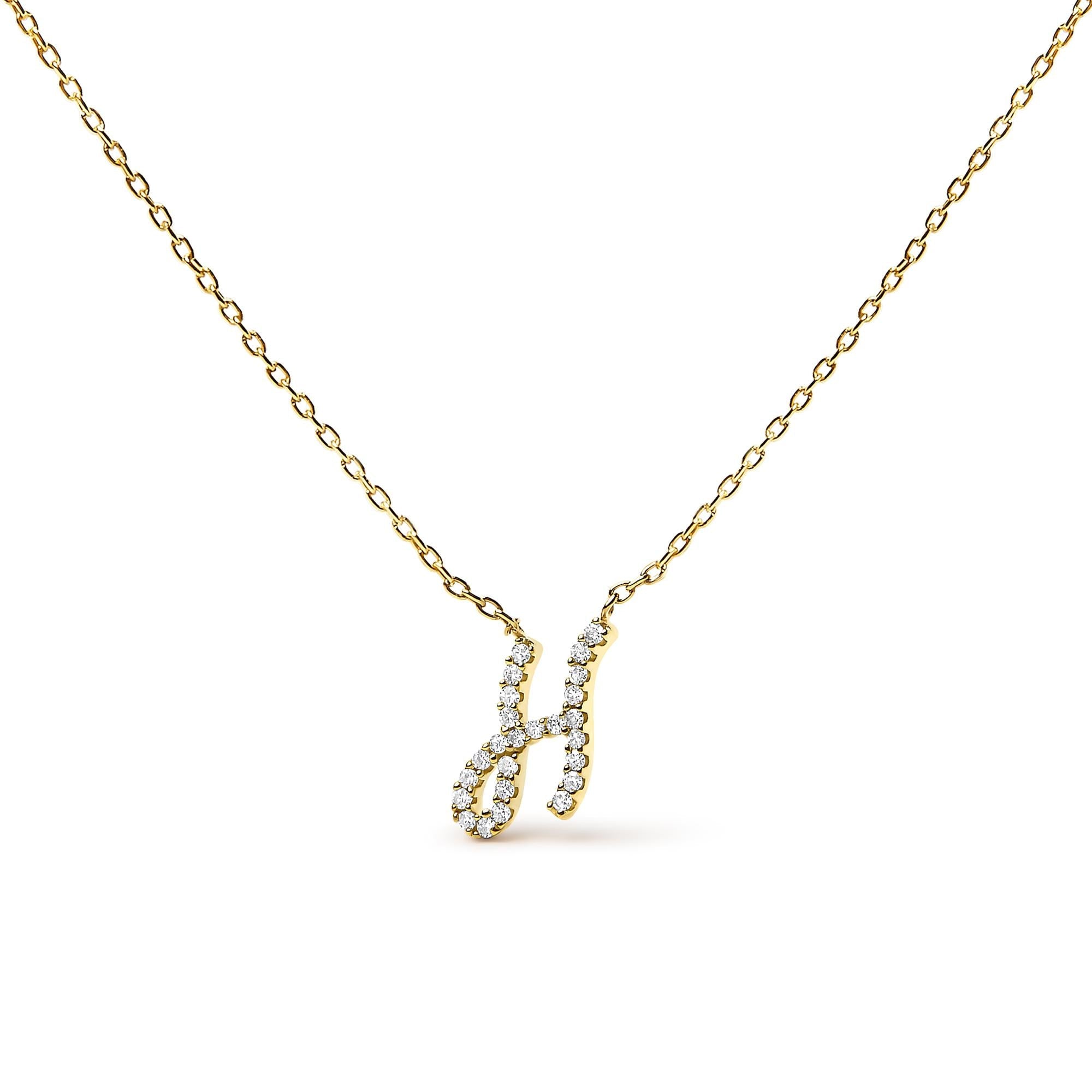 10K Yellow Gold Diamond Accent  A-Z Initial Script Style Pendant Necklace
