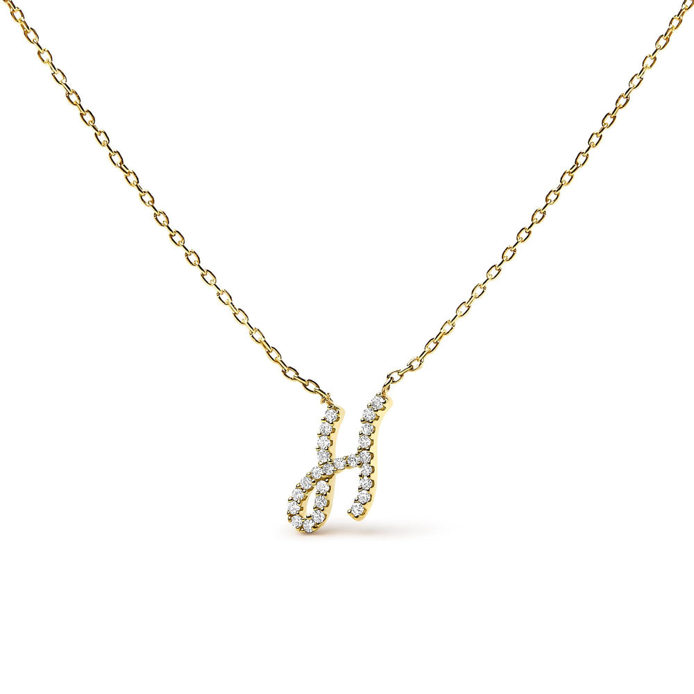 10K Yellow Gold Diamond Accent  A-Z Initial Script Style Pendant Necklace