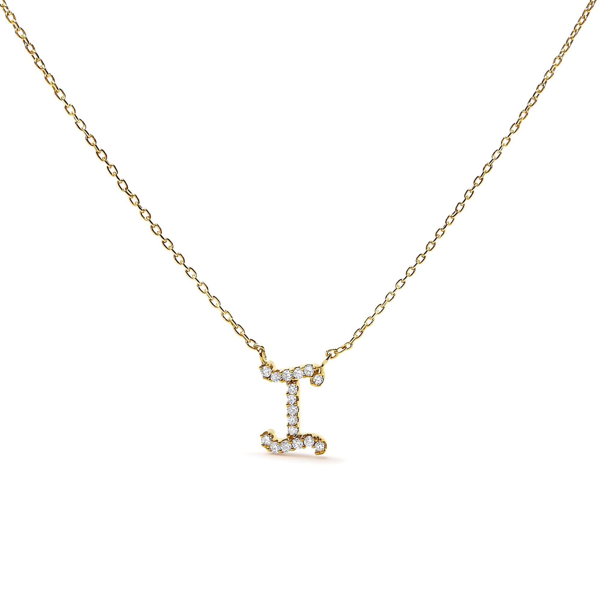 14K Yellow Gold Diamond Accent "A-Z" Initial Script Style Pendant Necklace