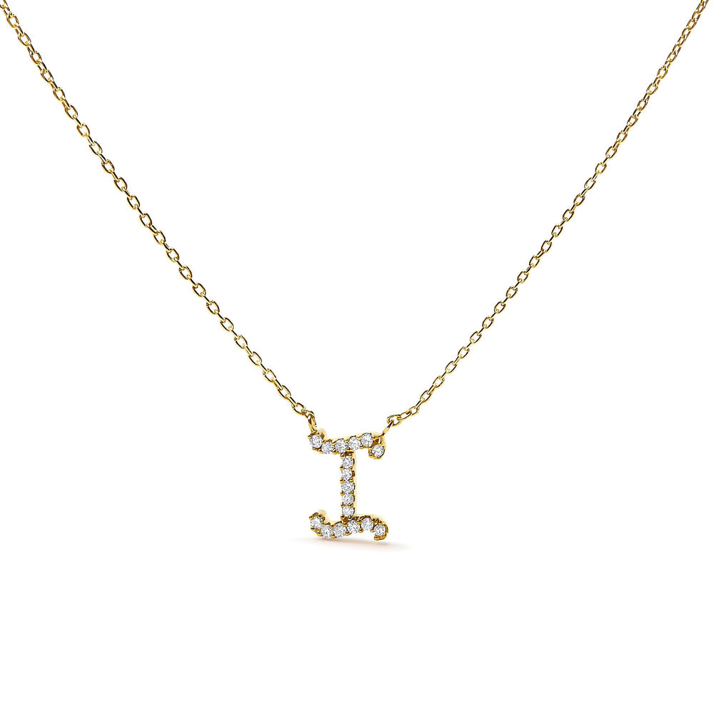 14K Yellow Gold Diamond Accent "A-Z" Initial Script Style Pendant Necklace