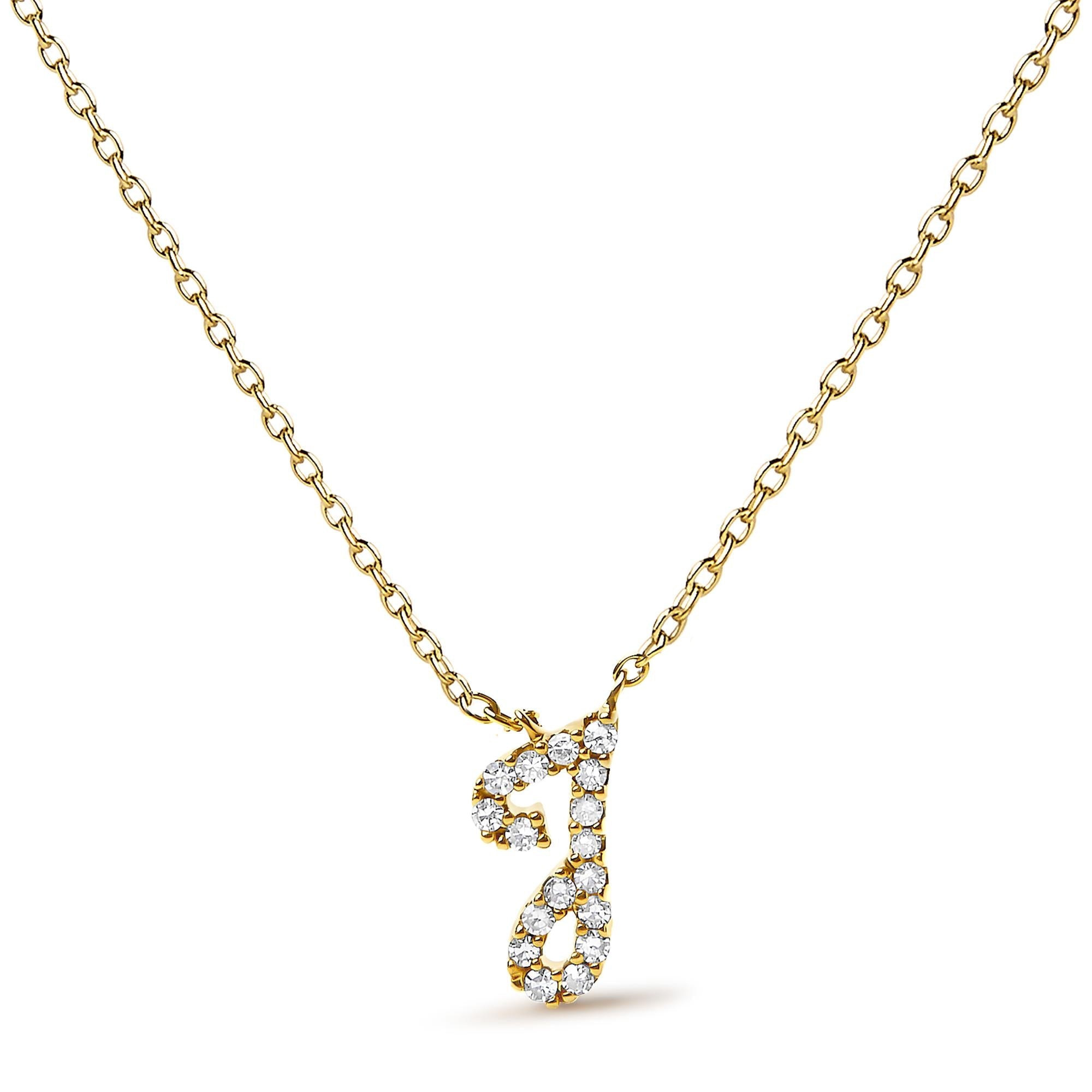 14K Yellow Gold Diamond Accent "A-Z" Initial Script Style Pendant Necklace
