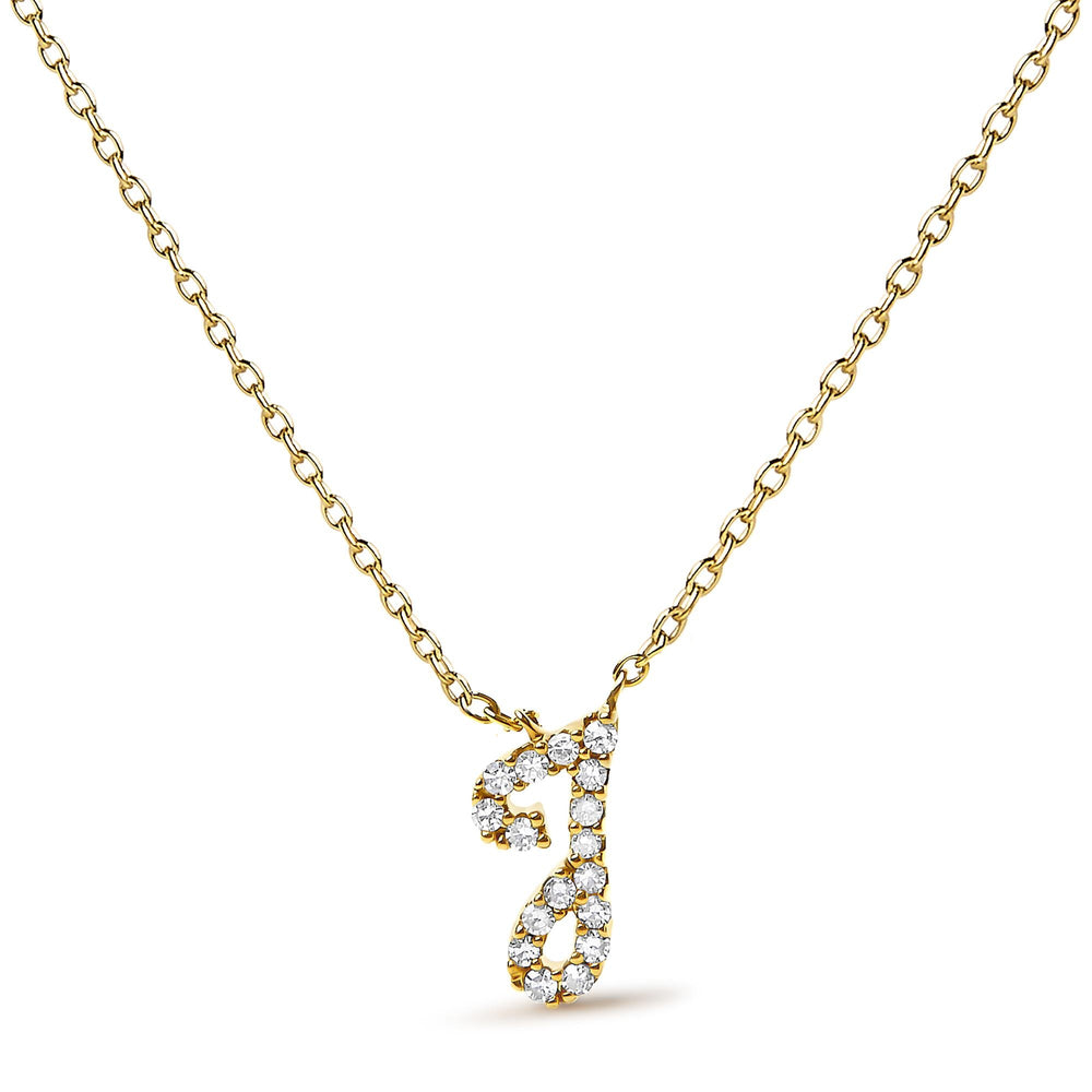 14K Yellow Gold Diamond Accent "A-Z" Initial Script Style Pendant Necklace