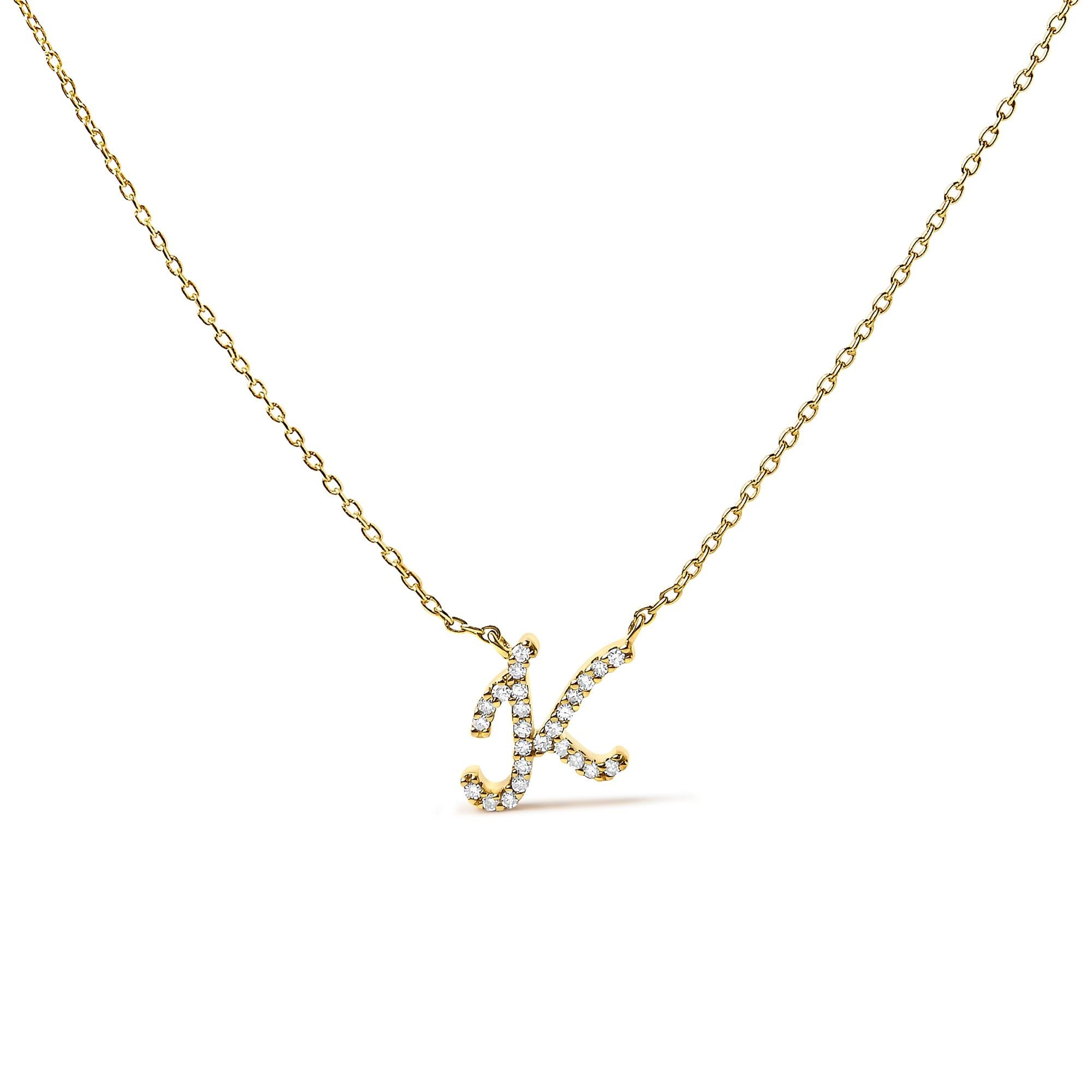 10K Yellow Gold Diamond Accent  A-Z Initial Script Style Pendant Necklace