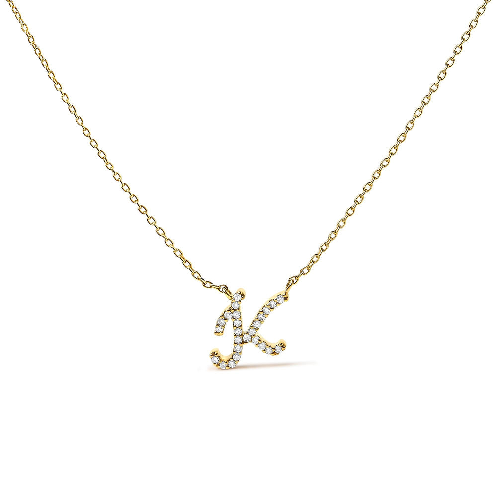 14K Yellow Gold Diamond Accent "A-Z" Initial Script Style Pendant Necklace
